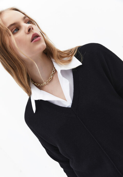 Kaşmir V Yaka Kazak ve Pantolon Kombini