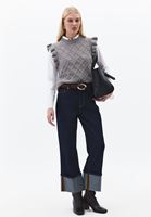 Bayan Gri Fırfır Detaylı Süveter