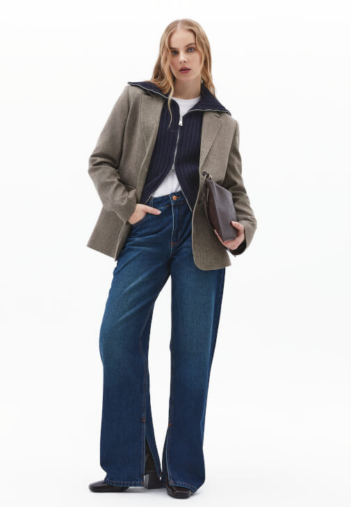 Lacivert Orta Bel Straight-Fit Pantolon