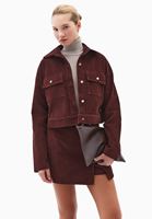 Bayan Kahverengi Oversize Crop Kadife Ceket