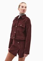 Bayan Kahverengi Oversize Crop Kadife Ceket