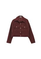 Bayan Kahverengi Oversize Crop Kadife Ceket