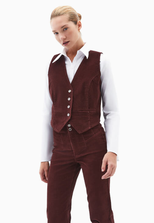 Kahverengi Kadife Crop Yelek