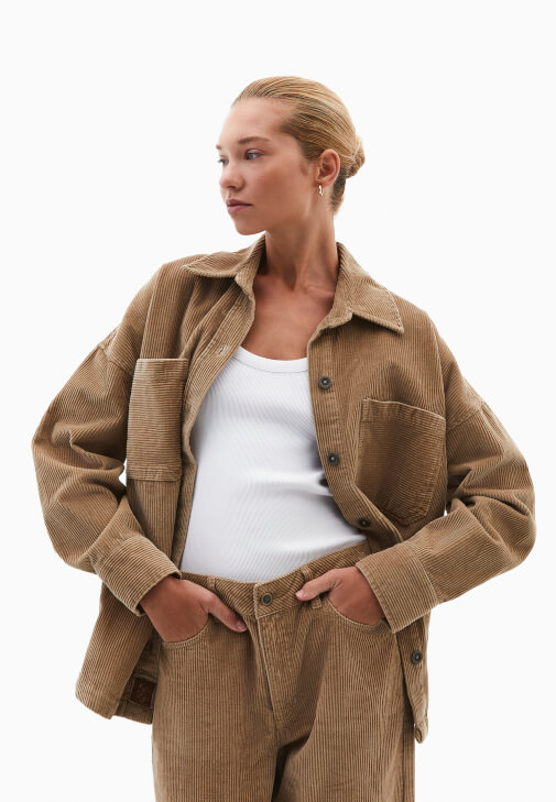 Bej Oversize Kadife Gömlek