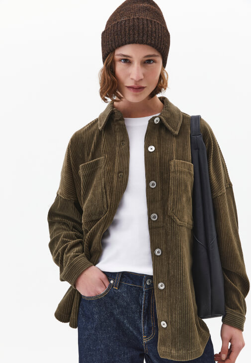 Yeşil Oversize Kadife Gömlek