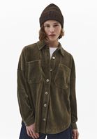 Bayan Yeşil Oversize Kadife Gömlek