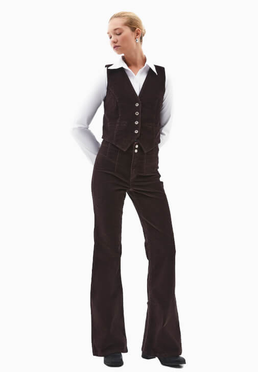 Kahverengi Kadife Flare Pantolon