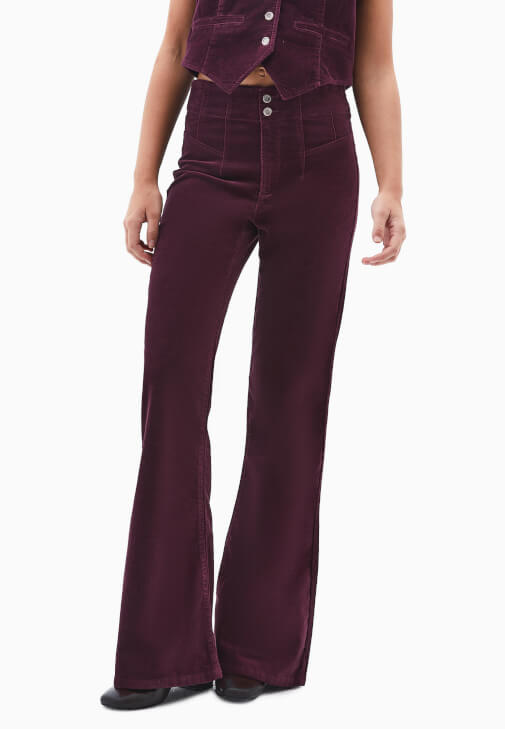 Kadife Flare Pantolon ve Yelek Kombini