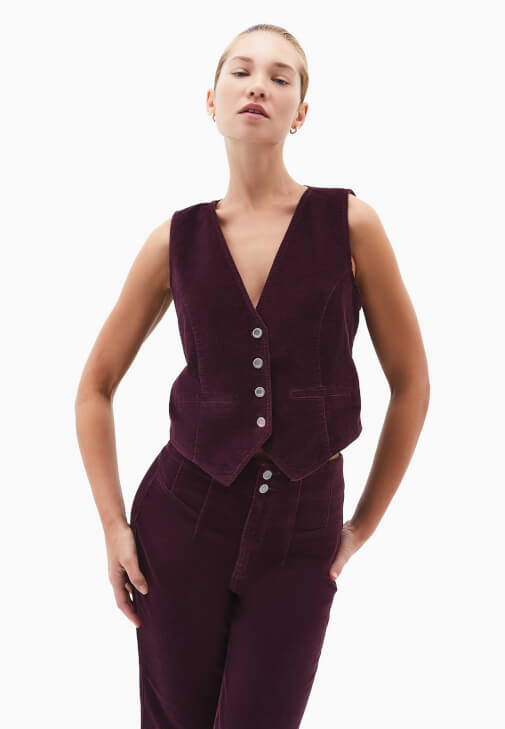 Bordo V Yaka Kadife Yelek