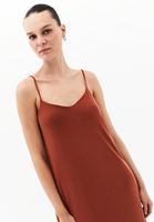 Women Brick Modal Midi Dress with Pockets