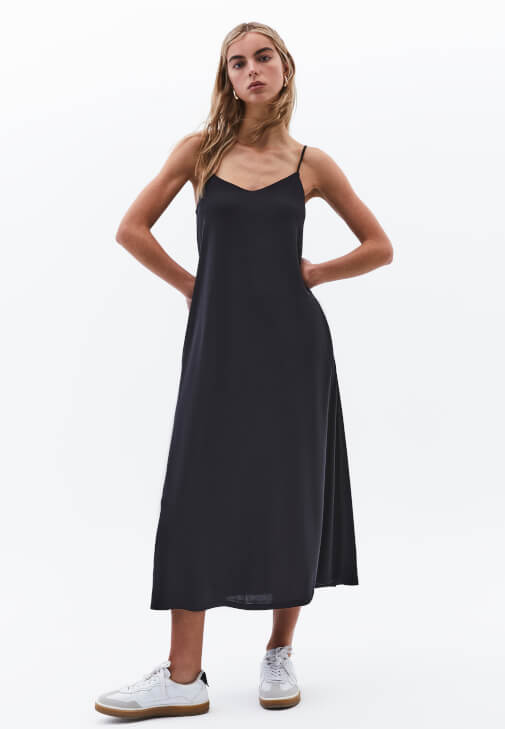 Siyah Modal Cepli Midi Elbise