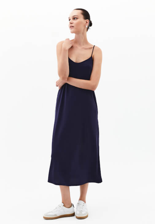 Lacivert Modal Cepli Midi Elbise
