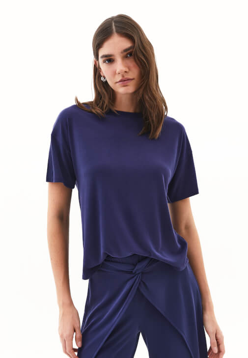 Lacivert Modal Sıfır Yaka Tişört