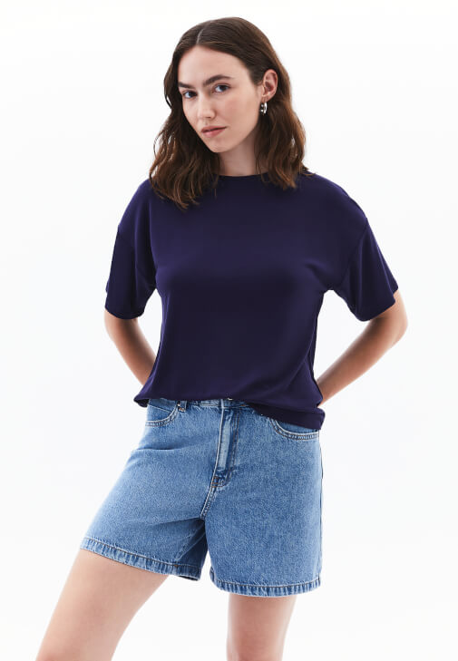 Lacivert Modal Sıfır Yaka Tişört