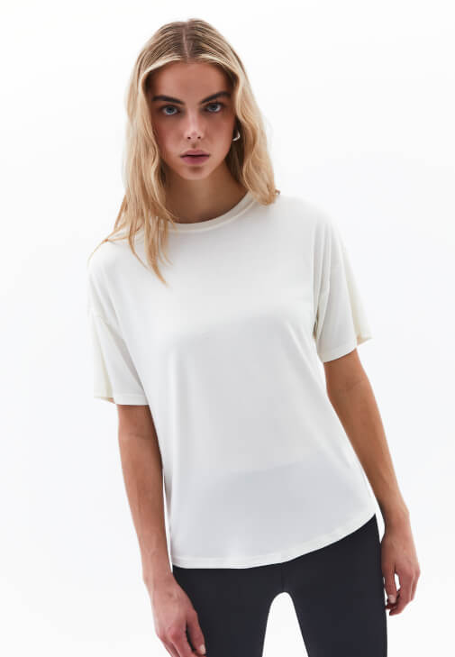 Krem Modal Sıfır Yaka Tişört