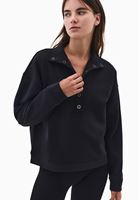 Bayan Siyah Modal Çıtçıt Detaylı Sweatshirt