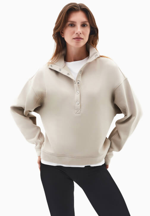 Bej Modal Çıtçıt Detaylı Sweatshirt