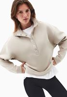 Bayan Bej Modal Çıtçıt Detaylı Sweatshirt