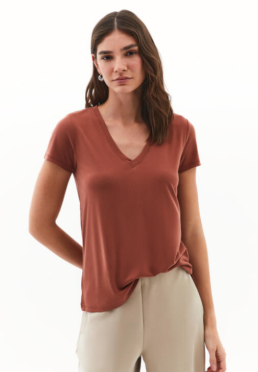 Kiremit Modal V Yaka Tişört