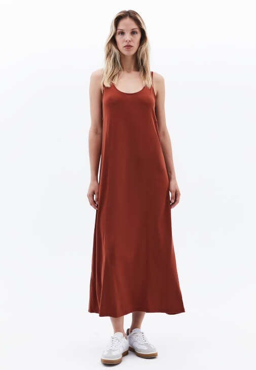 Kiremit Modal U Yaka Uzun Elbise