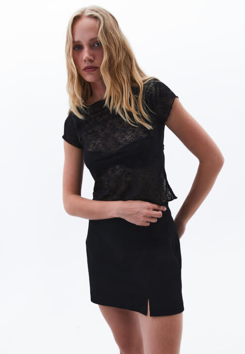  Bot Yaka Dantel Tişört