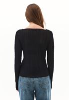 Bayan Siyah Bot Yaka Dantelli Bluz