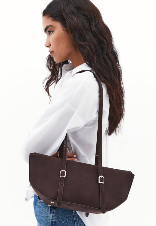 Kahverengi Askılı Süet Omuz Çantası