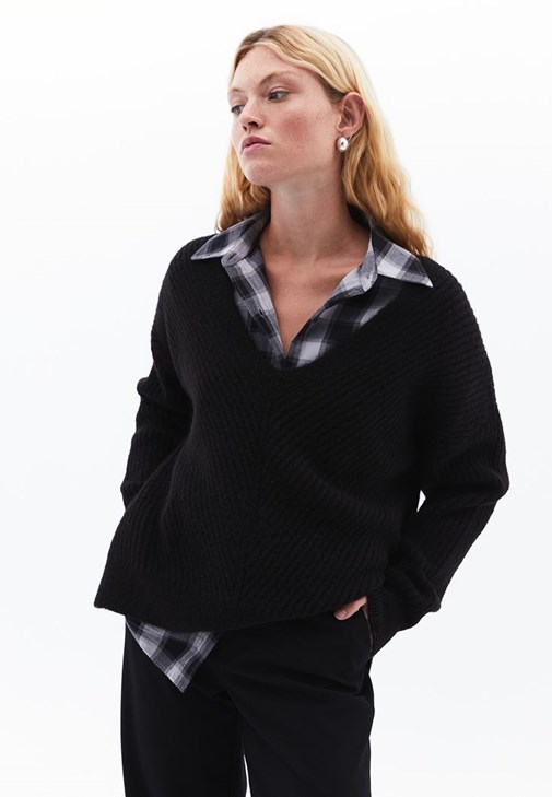 Siyah Oversize Ekoseli Gömlek