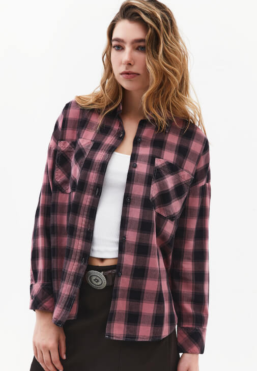 Çok Renkli Ekoseli Oversize Gömlek