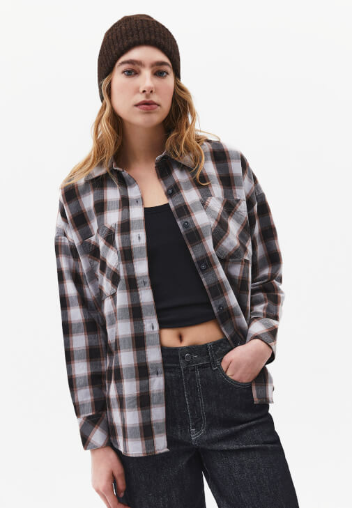 Çok Renkli Ekoseli Oversize Gömlek