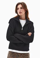 Bayan Siyah Fermuarlı Polo Yaka Kazak