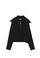 Bayan Siyah Fermuarlı Polo Yaka Kazak