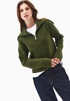 Bayan Yeşil Fermuarlı Polo Yaka Kazak