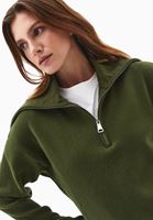 Bayan Yeşil Fermuarlı Polo Yaka Kazak