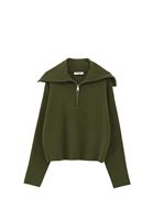 Bayan Yeşil Fermuarlı Polo Yaka Kazak