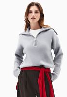 Bayan Gri Fermuarlı Polo Yaka Kazak