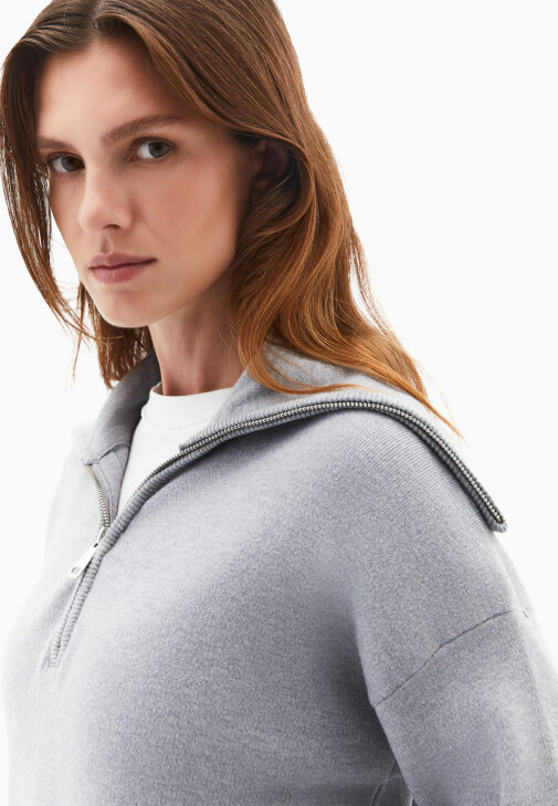 Polo Yaka Kazak ve Wide-Leg Kumaş Pantolon Kombini