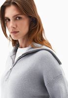 Bayan Gri Fermuarlı Polo Yaka Kazak