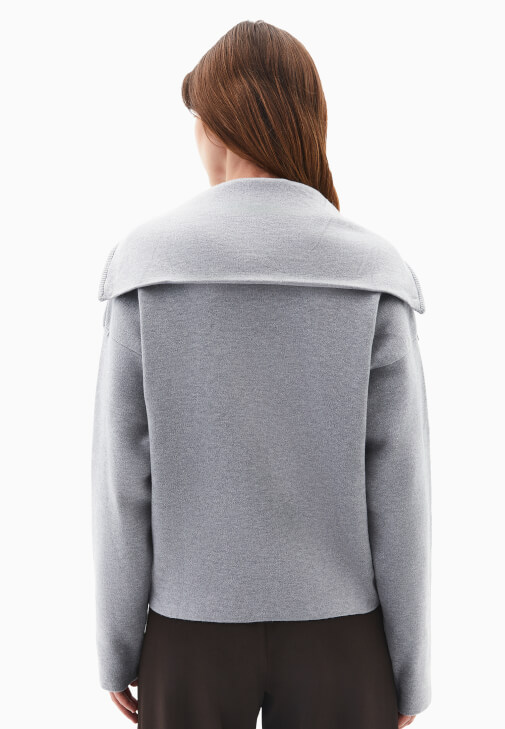 Polo Yaka Kazak ve Wide-Leg Kumaş Pantolon Kombini