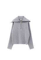 Bayan Gri Fermuarlı Polo Yaka Kazak