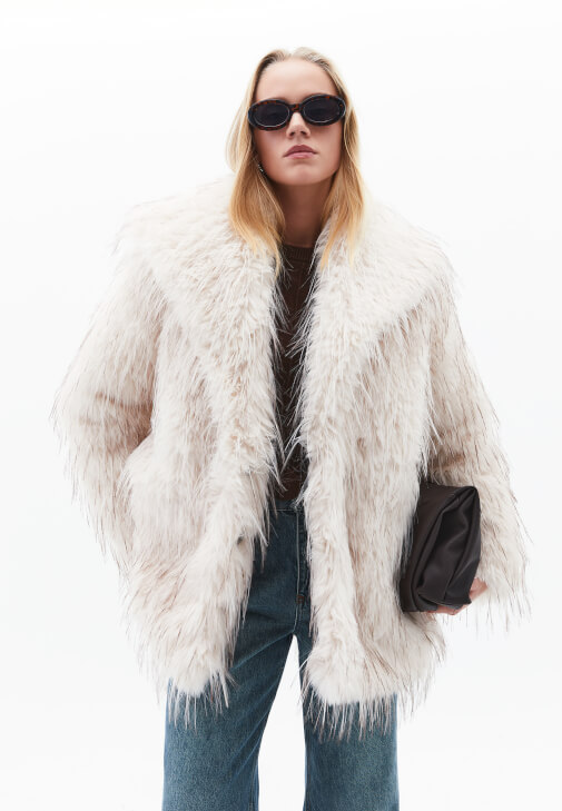Krem Oversize Vegan Kürk