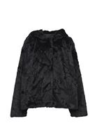 Bayan Siyah Kapüşonlu Vegan Kürk Ceket