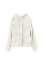 Bayan Krem Kapüşonlu Vegan Kürk Ceket