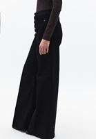 Bayan Siyah Yüksek Bel Wide-Leg Pantolon