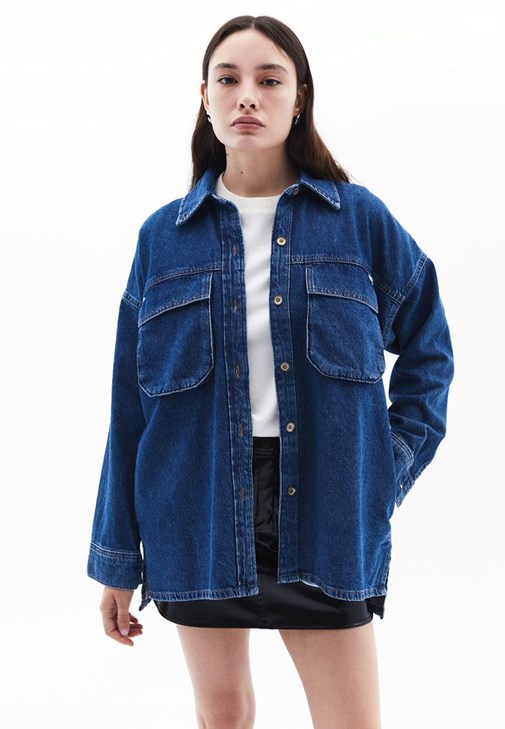 Denim Gömlek ve Rugan Etek Kombini