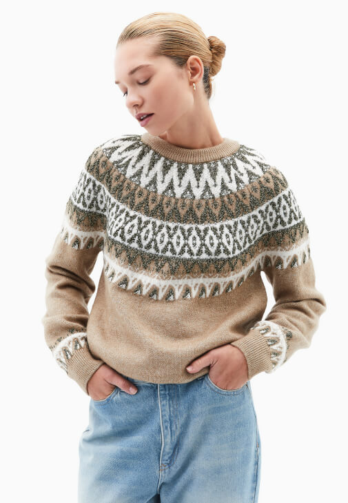 Çok Renkli Sıfır Yaka Jakarlı Kazak