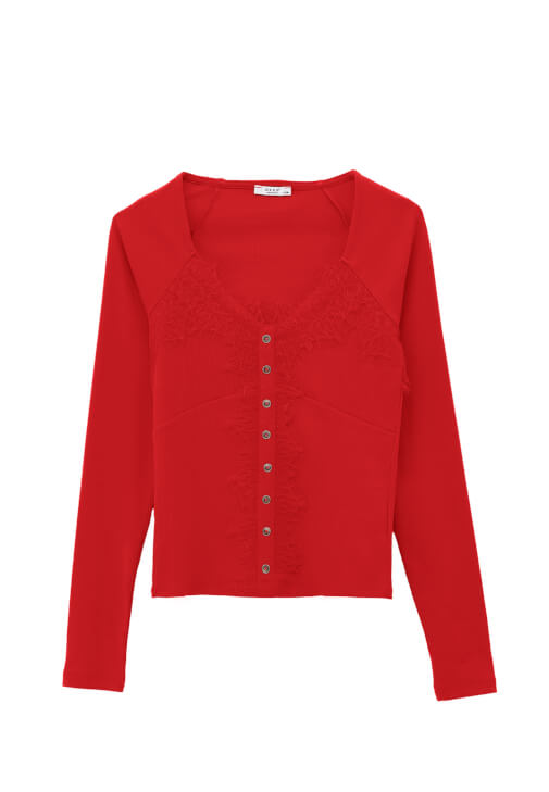 Dantelli Tişört ve Straight-Fit Pantolon Kombini