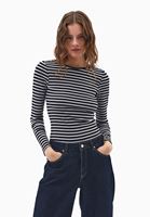 Bayan Çok Renkli Sıfır Yaka Çizgili Tişört