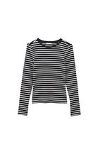 Bayan Çok Renkli Sıfır Yaka Çizgili Tişört