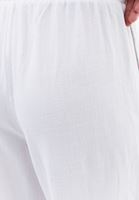 Bayan Beyaz Keten Karışımlı Wide-Leg Pantolon